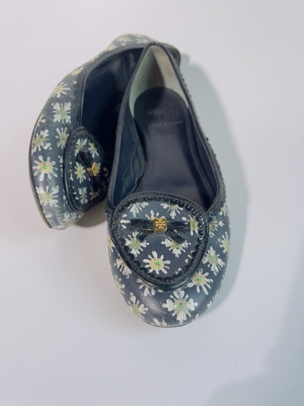 Tory Burch Reva Floral Print Ballet Flats Daisy Leather Size 8 M Rare - Picture 10 of 11